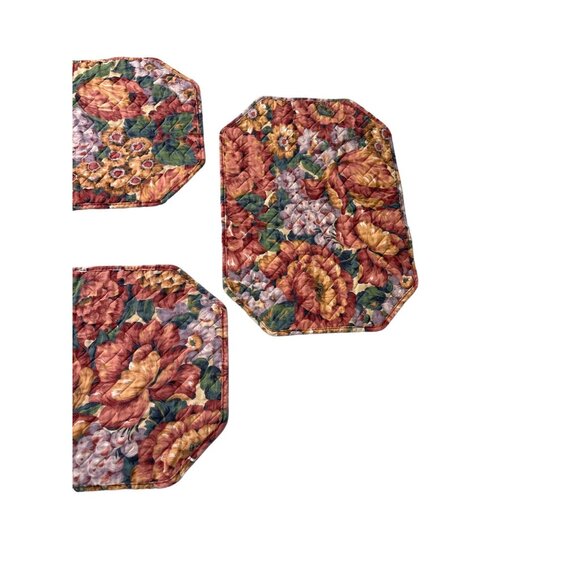 4 VTG Floral Octagon Quilted Placemats Farmhouse Cottage Country Table Top Decor - Picture 3 of 13